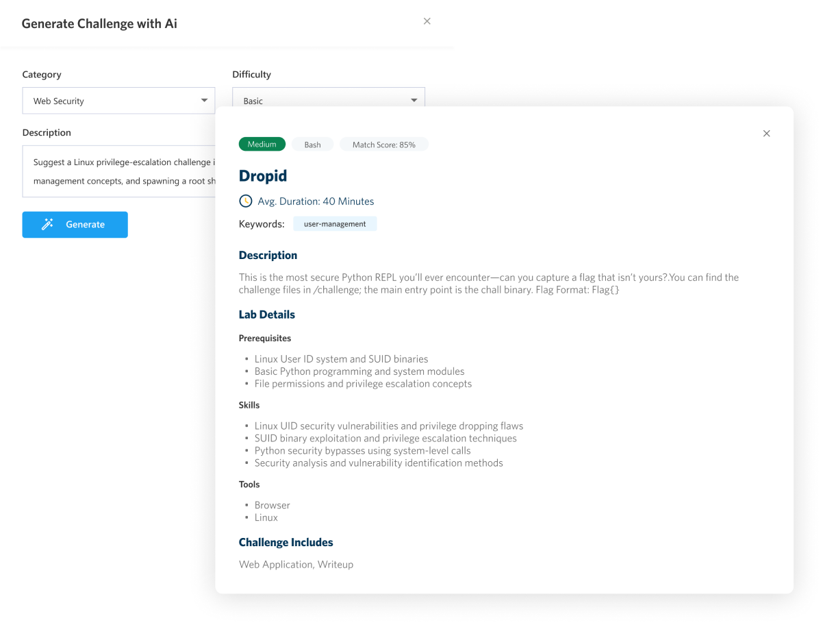 Generate Cybersecurity challenges using AI
